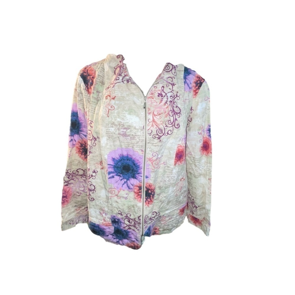 NWOT CJ BANKS Spring stretch floral purple designs womens zipup spring jacket 1X